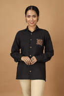 Tamaksh Women's Black Matka Cotton Ahir Hand Embroidery Shirt