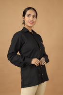 Tamaksh Women's Black Matka Cotton Ahir Hand Embroidery Shirt