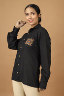 Tamaksh Women's Black Matka Cotton Ahir Hand Embroidery Shirt