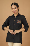 Tamaksh Women's Black Matka Cotton Ahir Hand Embroidery Shirt