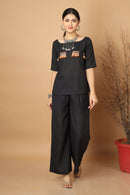 Tamaksh Women's Black Matka Cotton Ahir Hand Embroidery Co-ord Set