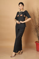 Tamaksh Women's Black Matka Cotton Ahir Hand Embroidery Co-ord Set