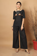 Tamaksh Women's Black Matka Cotton Ahir Hand Embroidery Co-ord Set