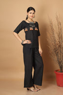 Tamaksh Women's Black Matka Cotton Ahir Hand Embroidery Co-ord Set
