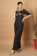 Tamaksh Women's Black Matka Cotton Ahir Hand Embroidery Co-ord Set