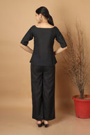 Tamaksh Women's Black Matka Cotton Ahir Hand Embroidery Co-ord Set