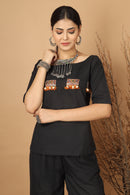 Tamaksh Women's Black Matka Cotton Ahir Hand Embroidery Co-ord Set