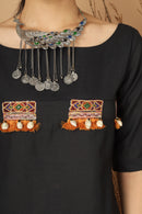 Tamaksh Women's Black Matka Cotton Ahir Hand Embroidery Co-ord Set