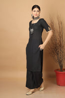 Tamaksh Women's Black Matka Cotton Ahir Hand Embroidery Co-ord Set