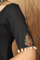 Tamaksh Women's Black Matka Cotton Ahir Hand Embroidery Co-ord Set