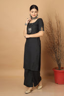 Tamaksh Women's Black Matka Cotton Ahir Hand Embroidery Co-ord Set