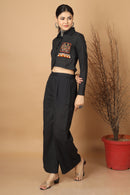 Tamaksh Women's Black Matka Cotton Ahir Hand Embroidery Co-ord Set