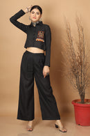 Tamaksh Women's Black Matka Cotton Ahir Hand Embroidery Co-ord Set