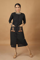 Tamaksh Women's Black Matka Cotton Ahir Hand Embroidery Dress