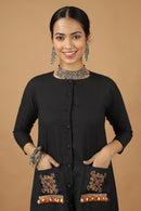 Tamaksh Women's Black Matka Cotton Ahir Hand Embroidery Dress