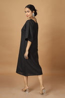 Tamaksh Women's Black Matka Cotton Ahir Hand Embroidery Dress