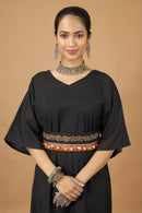 Tamaksh Women's Black Matka Cotton Ahir Hand Embroidery Dress