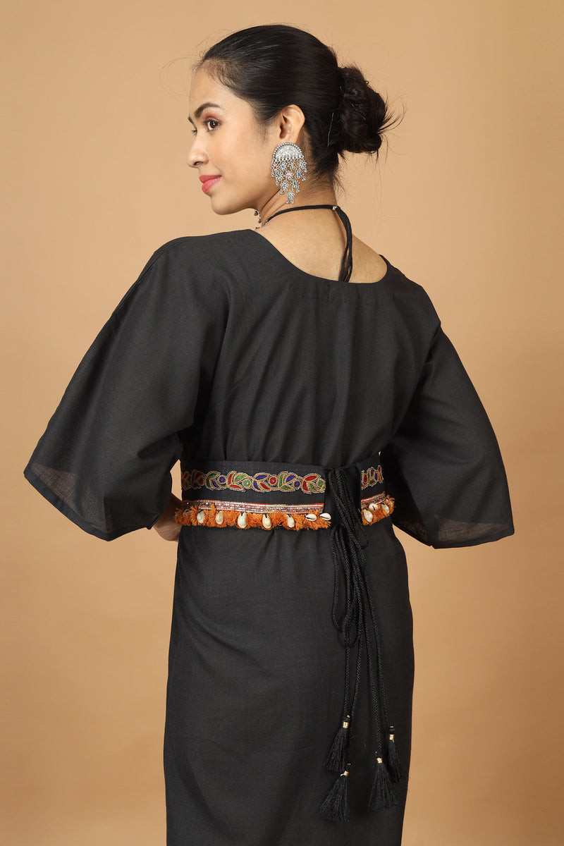 Tamaksh Women's Black Matka Cotton Ahir Hand Embroidery Dress