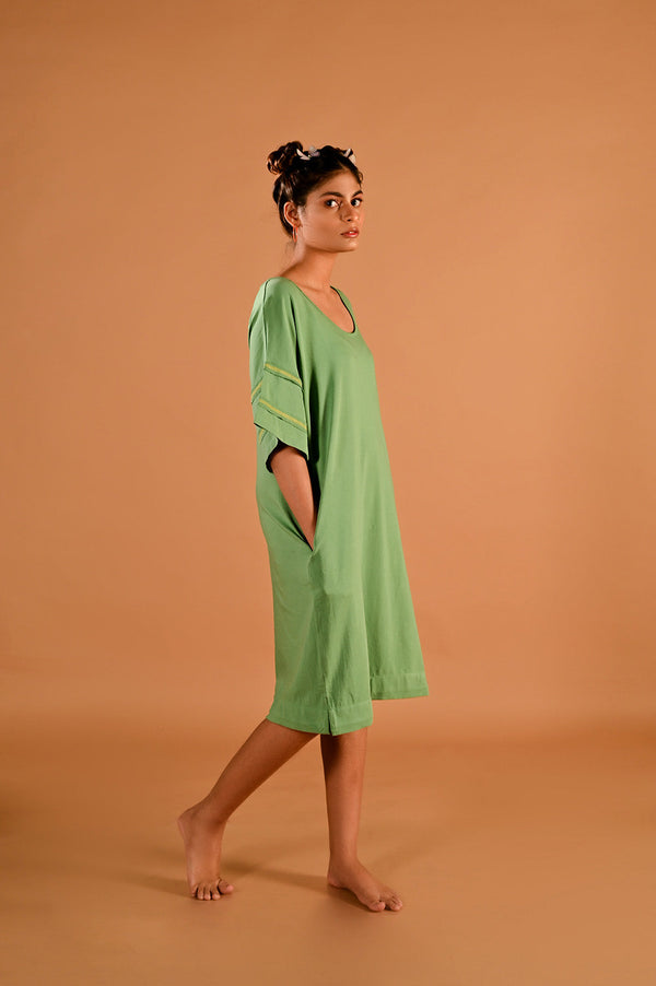 Women’s Organic Cotton  Light Green Knee Length T-shirt Dress