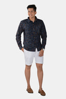 Tamaksh Men's Blue Cotton Handcrafted Ajrakh Shirt