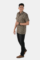 Tamaksh Men's Grey Cotton Handcrafted Ajrakh Shirt