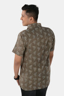 Tamaksh Men's Grey Cotton Handcrafted Ajrakh Shirt