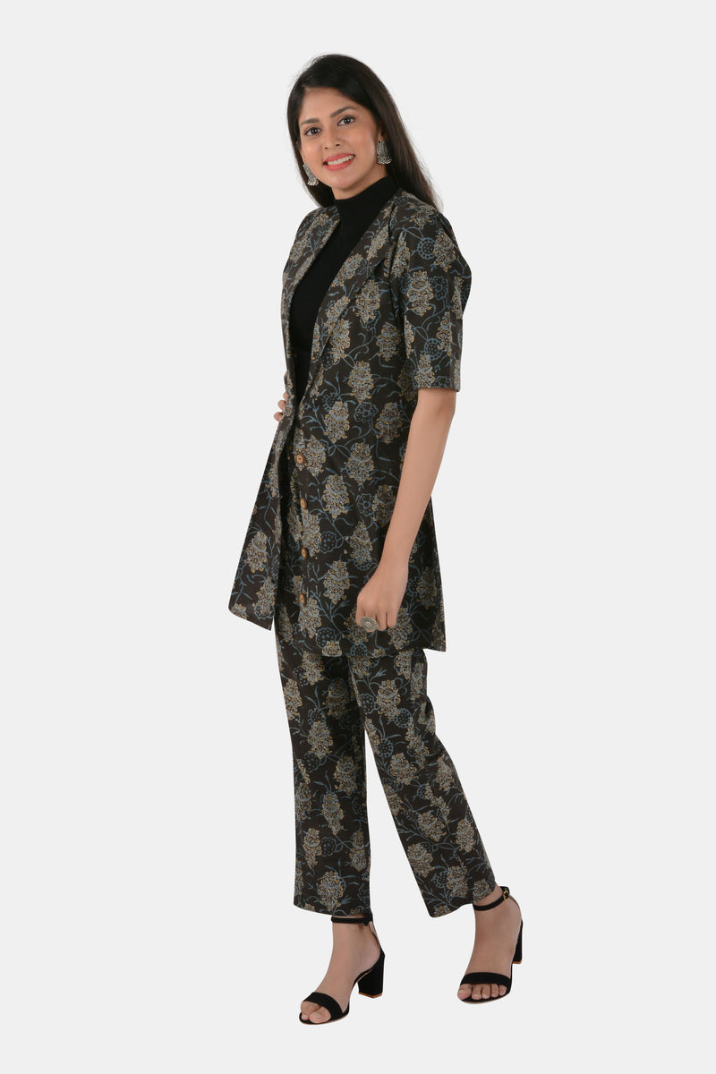 Tamaksh Women's Black Cotton Handcrafted Ajrakh Co-ord Set