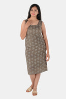 Tamaksh Women's Grey Cotton Handcrafted Ajrakh Dress