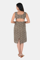 Tamaksh Women's Grey Cotton Handcrafted Ajrakh Dress