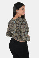 Tamaksh Women's Black Cotton Handcrafted Ajrakh Top