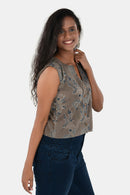 Tamaksh Women's Grey Cotton Handcrafted Ajrakh Top