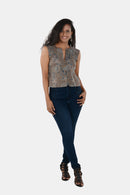 Tamaksh Women's Grey Cotton Handcrafted Ajrakh Top