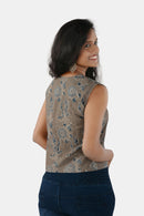 Tamaksh Women's Grey Cotton Handcrafted Ajrakh Top