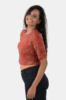 Tamaksh Women's Red Cotton Handcrafted Ajrakh Top
