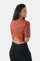 Tamaksh Women's Red Cotton Handcrafted Ajrakh Top