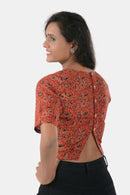 Tamaksh Women's Red Cotton Handcrafted Ajrakh Top