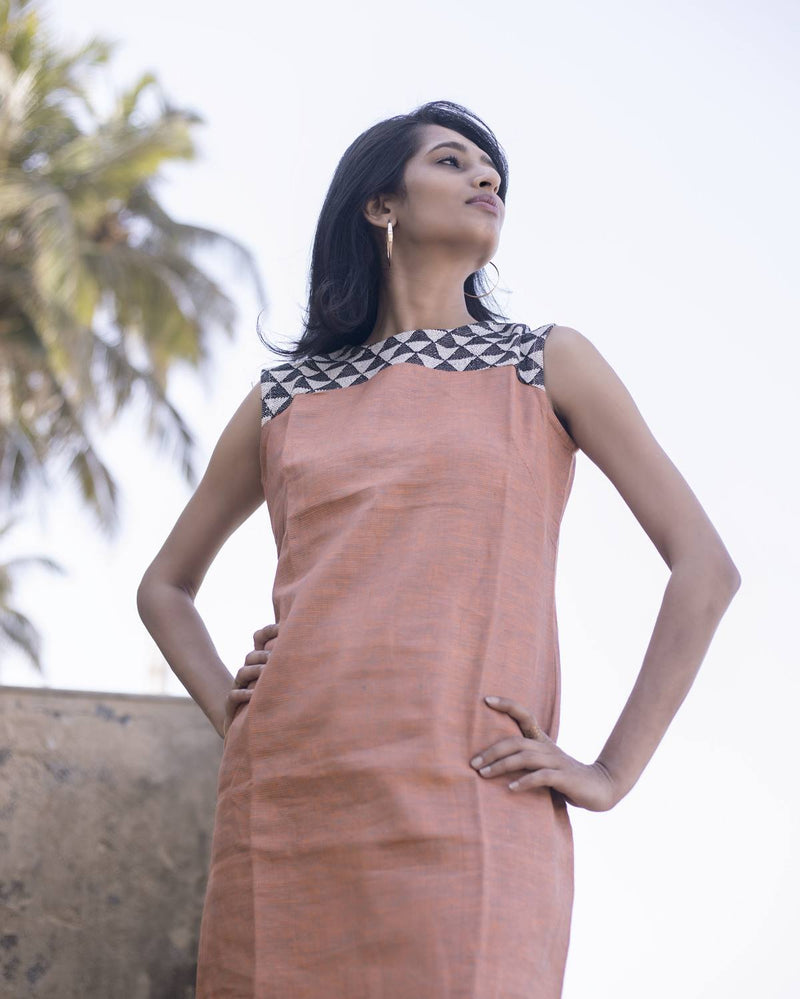 Handcrafted "Dusty sunset" Handloom linen and cotton dress