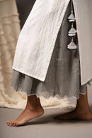 Taraasi Women's White Handwoven Cotton And Hand-spun fabrics Beautifully Handcrafted Tassels And The Delicate Cut Work Dress