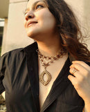 Noupelle  Eye Silhouette Amulet Link Gold Upcycled Leather Neck Piece