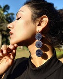Noupelle  Asymmetric Blue Eye Pailettes Upcycled Leather Earring