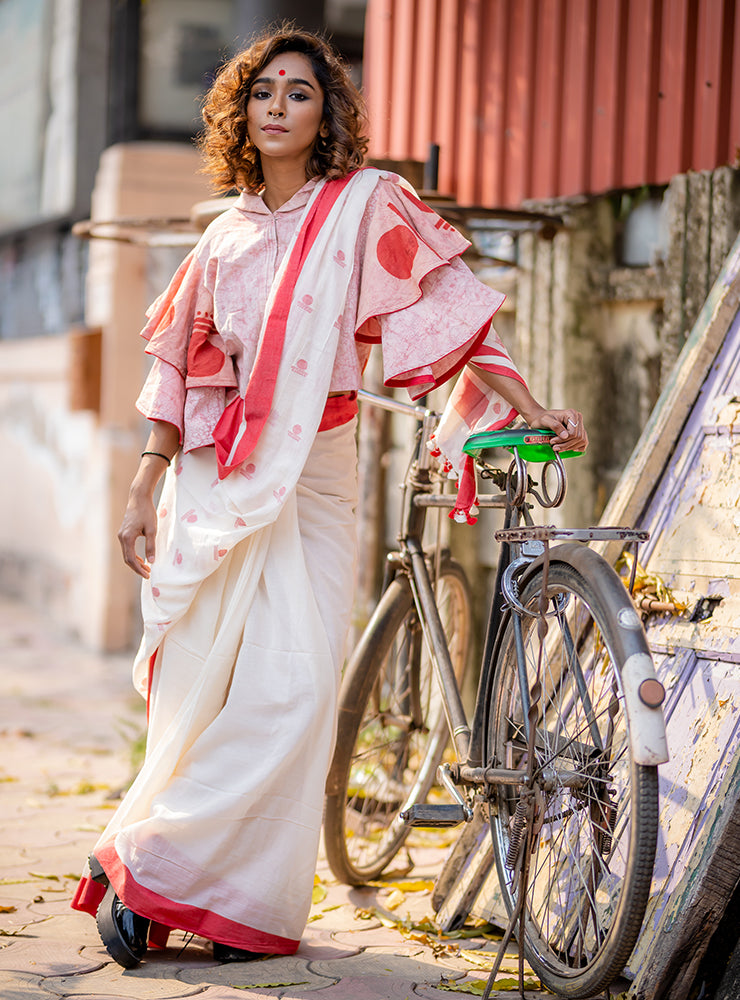 Prathaa Bindi Circular Sleeve 100% Handloom Cotton Blouse -Top