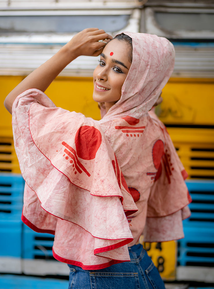 Prathaa Bindi Circular Sleeve 100% Handloom Cotton Blouse -Top