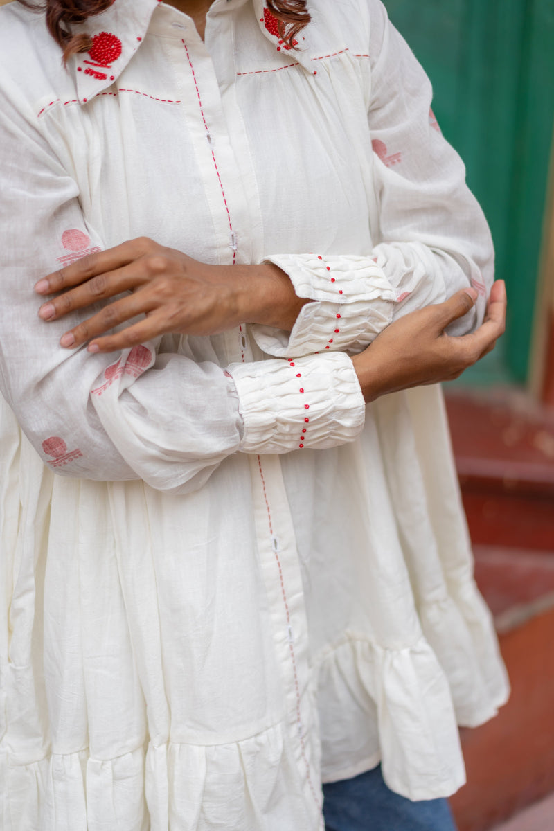 SHVET- TIERED Handloom Cotton Bishop DRESS