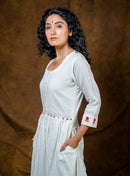 Prathaa Handloom Cotton Shvet Midi Dress in White