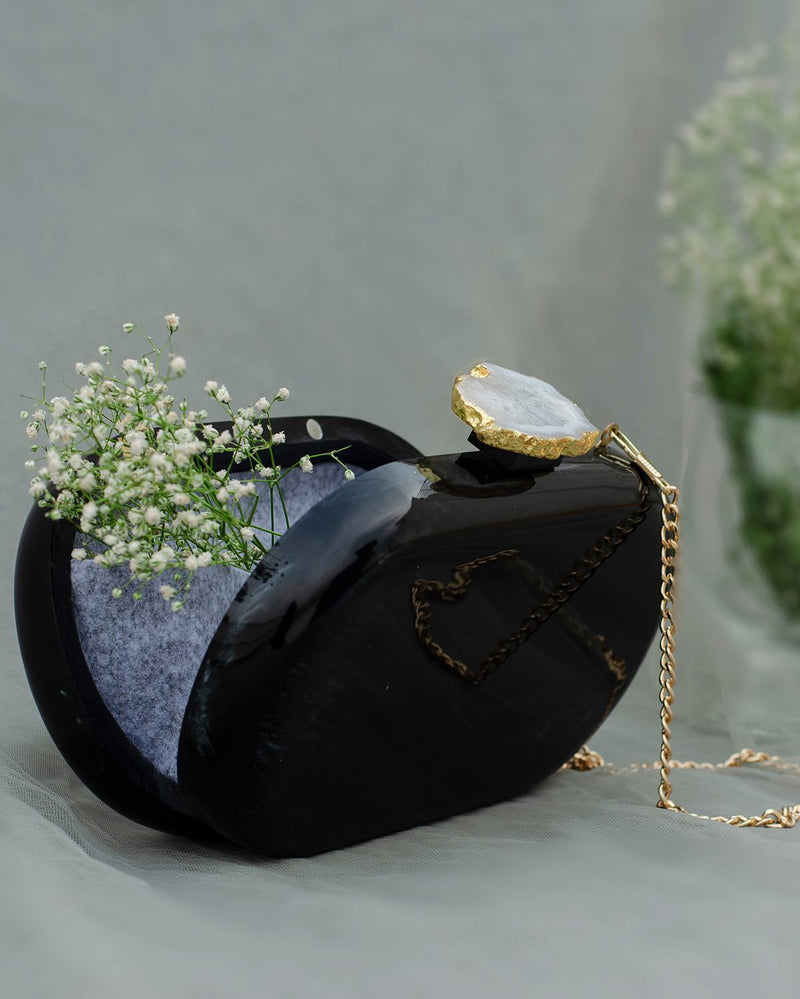 Sneha Bagrecha  The Black Baroque Capsule Clutch - White Stone