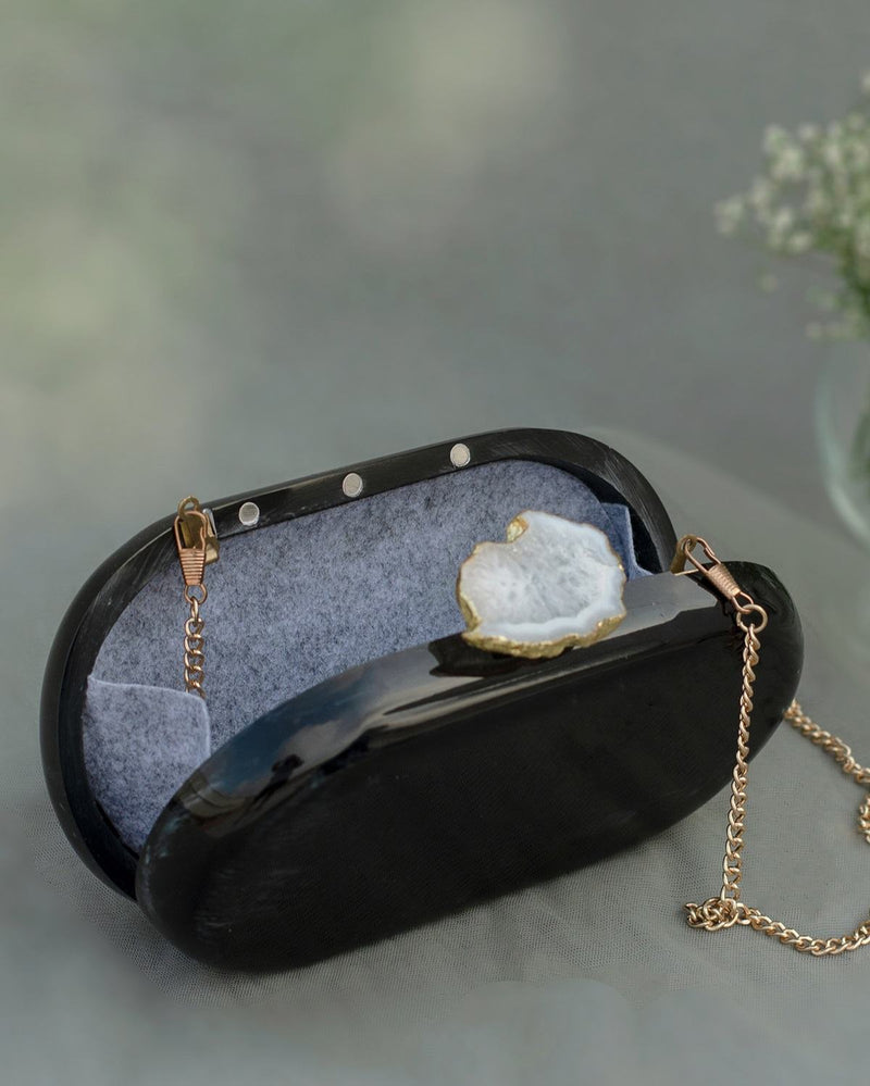 Sneha Bagrecha  The Black Baroque Capsule Clutch - White Stone