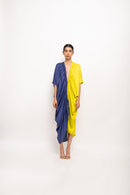 Neora by Nehal Chopra Bemberg Modal Silk Blue-Neon Rouching Cape