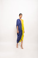 Neora by Nehal Chopra Bemberg Modal Silk Blue-Neon Rouching Cape