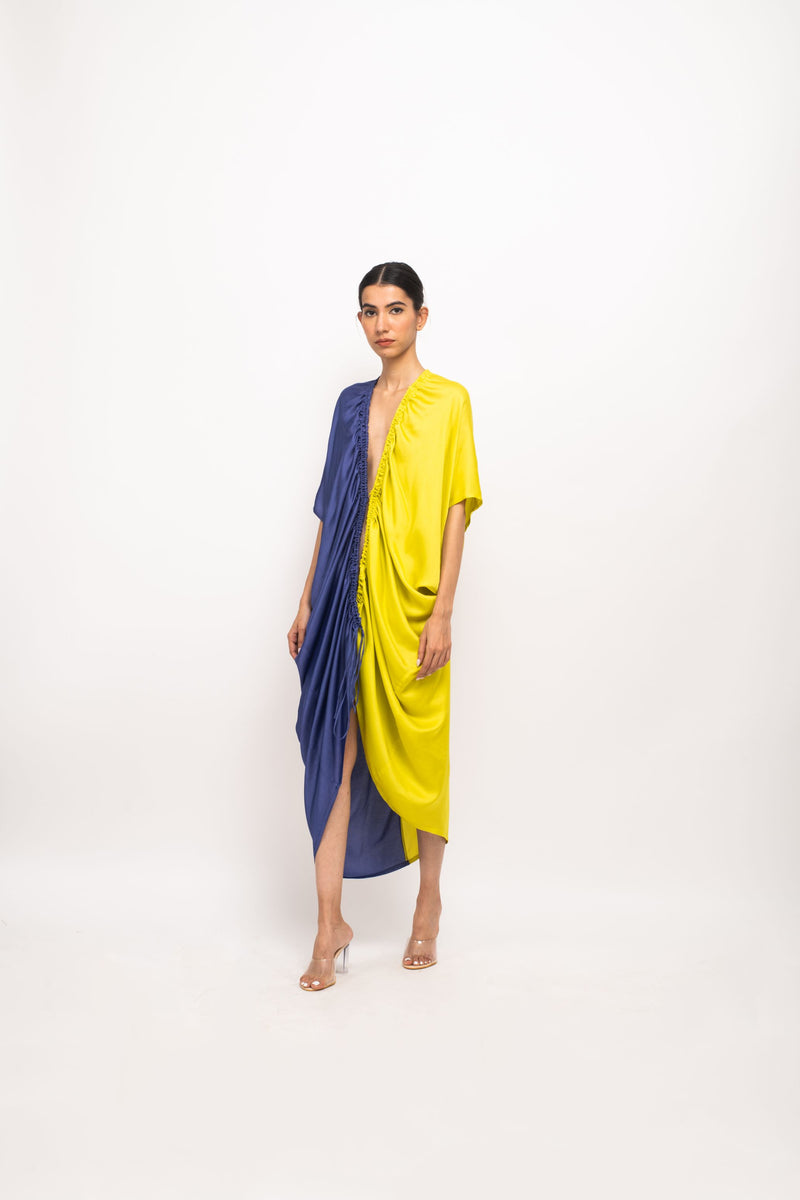 Neora by Nehal Chopra Bemberg Modal Silk Blue-Neon Rouching Cape