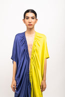 Neora by Nehal Chopra Bemberg Modal Silk Blue-Neon Rouching Cape